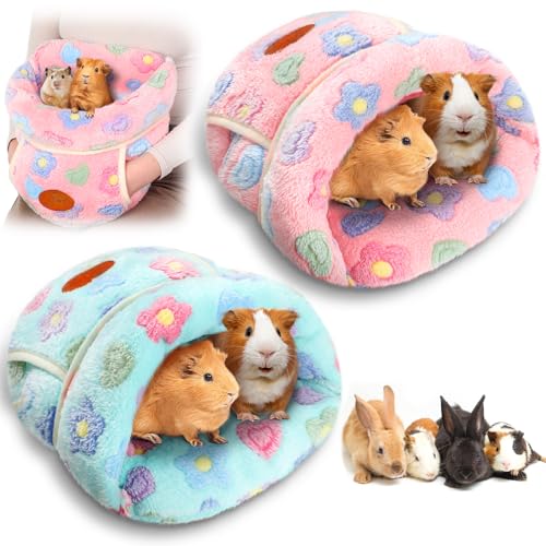 2 Pcs Guinea Pig Hideouts Guinea Pig Bed Washable Bunny Bedding Cuddle Warm Small Pet Sack Supplies Portable Pet Carrier Cage Nest Accessories for Cage(Green, Pink,Flowers) - color: Green, Pink