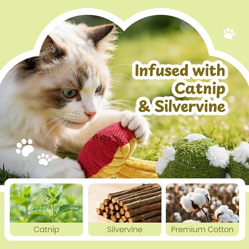 5 Pack Catnip Toys, Cat Toys with Catnip & Silvervine, Colorful Mushroom Kitten Teething & Cat Chew Toys with Different Textures, Funny Cat Kicking Toys for Indoor Cats - color: Mushroom