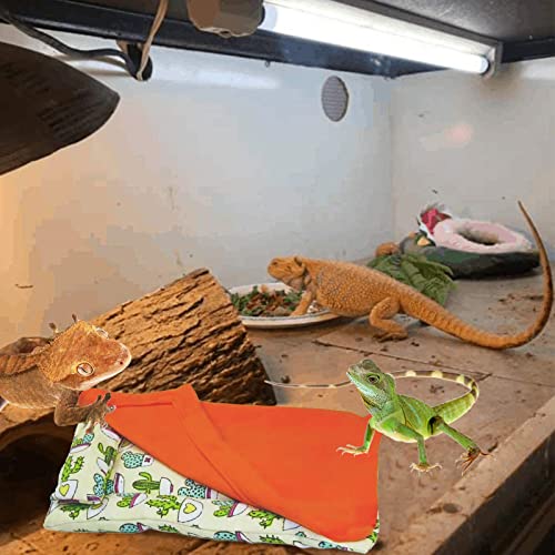 Dnoifne Reptile Sleeping Bag, Reptile Pets' Sleeping Bag Set with Pillow and Blanket, Hideout Habitat with Soft Warm for Bearded Dragon Leopard Gecko Lizard (Orange Blanket) - size: Orange Rectangle