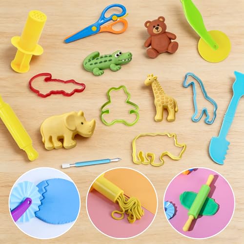 Kleeblatt Dough Tools Set for Kids - 39 Pcs Playdough Kit | 20 animal molds, 9 Basic Dough Tools, 9 Double-Headed Clay Carving Tools, 1 Cleaning Brush, Exquisite Box - color: KT-DoughTools-10