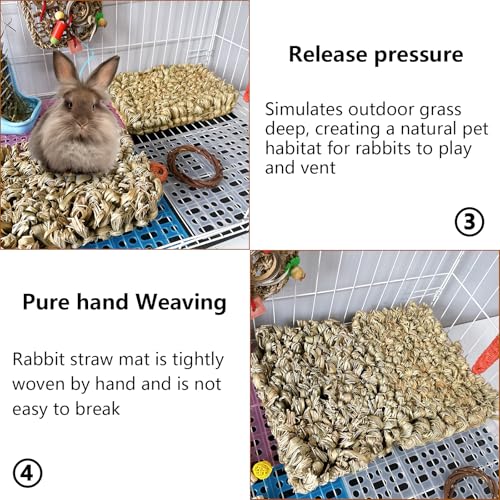 Hamiledyi Rabbit Grass Bed 2PCS Guinea Pig Hay Mat Bunny Natural Straw Woven Bed Rabbit Handmade Bedding Sleeping Grinding Nesting and Chewing Toy for Rabbit Guinea Pig Chinchilla Hedgehog Hamster - size: 2PCS