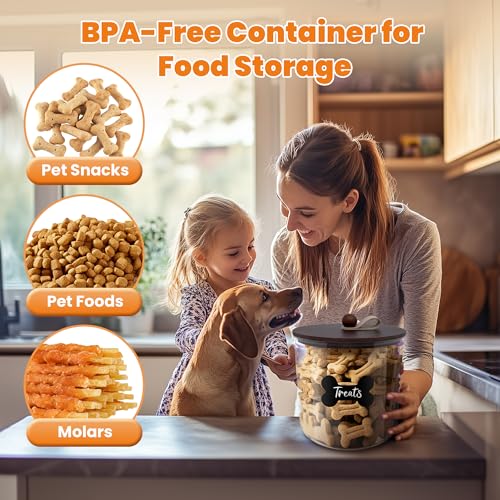 HOYTAMDAR 2 Pack Airtight Dog Treat Containers Bamboo Lids, Dog Treat Jars | Dog Food Storage Container with Scoops, Clamps, Labels and Marker, Dog & Cat Treat Holder - color: Brown - 2 Pack