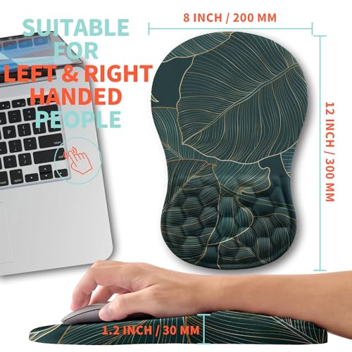Ergonomic Mouse Pad Wrist Support with Memory Foam Massage Bulge, Carpal Tunnel Pain Relief Mousepad Wrist Rest for Mouse(12x8 inch, Leaves) - color: Kg012-leaves