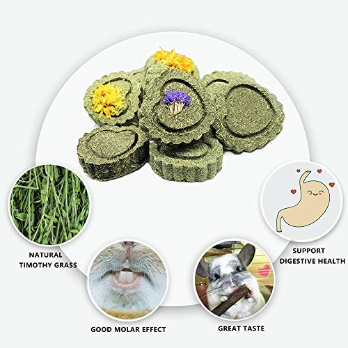 Bunny Chew Toys for Teeth, Natural Pet Chew Toy Hand Made Timothy Hay Cakes for Chinchilla Guinea Pig Hamsters Holland Lop Prairie Dogs Squirrels Gerbils Rabbit Chewing & Molar Teeth, 9.5oz - color: 1 Pack Timothy Hay Circle