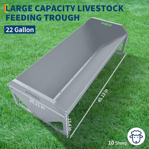 22 Gallon Capacity Livestock Feeder, 45" Hay Feeder for 10 Sheep Once, Heavy Duty Steel Livestock Feeding Trough for Horse, Goat, Sheep, Cattle, Cow, Alpaca, Silver | Heavy Duty Steel Livestock Feeding Trough for Horse, Goat, Sheep, Cattle, Cow, Alpaca, S