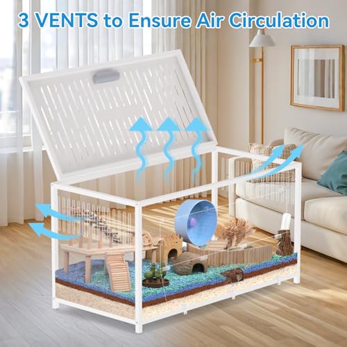 Large Metal Hamster Cage - Chew Proof Syrian Hamster Cage & Habitat with Acrylic Panels, Top Open, Breathable, Big Hamster House for Gerbils, Guinea Pigs, 40.5 x 20.4 x 22 Inch, White