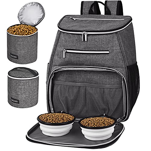 BAGLHER 丨Dog Travel Bag Backpack, Airline Approved Pet Supplies Backpack, Dog Travel Backpack with 2 Silicone Collapsible Bowls and 2 Food Baskets Grey - color: Grey