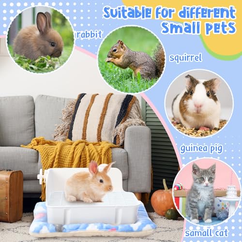 20 Pcs Rabbit Starter Kit Small Bunny Litter Box Animal Grooming Kit with Hanging Pet Bowls Water Bottle Bunny Toys Flannel Blankets with Cleaning Set for Guinea Pig Rabbit Accessories(Blue) - color: Blue