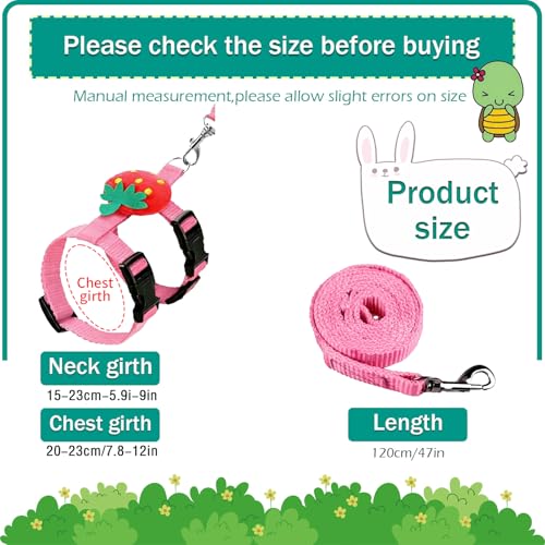 4 Sets Adjustable Bunny Rabbit Harness and Leash Set Small Pet Cute Vest Harness Leash with Decoration for Bunny Ferret Small Pets(Designs: Rabbit/Carrot/Duck/Strawberry)