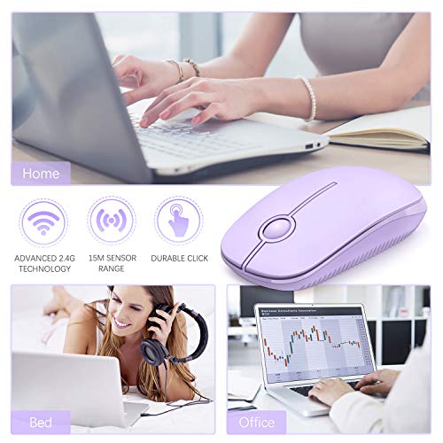 VssoPlor Wireless Mouse, 2.4G Slim Computer Laptop Mouse, Light Purple | Portable Mouse, Plug & Play USB Nano Receiver, Quiet Silent Optical Mice for Notebook, PC, Laptop, Computer, Windows, Mac - color: Light Purple