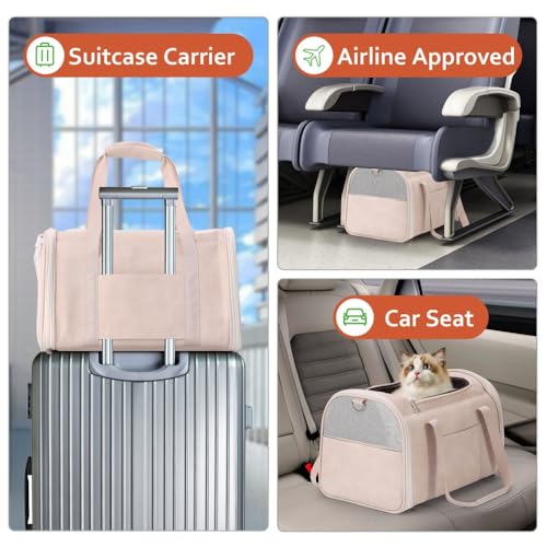 Fashion Dog Carrier Pet Carrier Airline Approved Cat Carrier for Small Dogs Cats Under 15 Lbs, Vegan Leather Collapsible Soft Sided Travel Puppy Carrier - color: Off-White