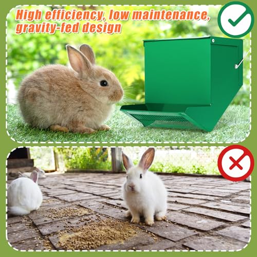 2 Pcs Rabbit Feeder for Cages Small Animal Food Pellet Dispenser with Lid Metal Chicken Grit Oyster Shell Squirrel Feeders Outside(7.7 Inches,Mesh Bottom,Green) - color: Green, size: 7.7 Inches, style: Mesh Bottom