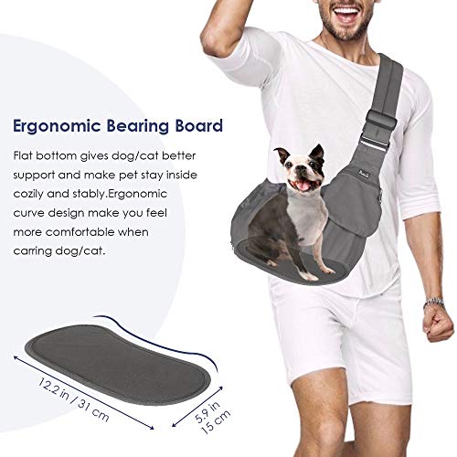 Lukovee Pet Sling, Small Pet Carrier, Hard Bottom Support & Safety Hook | Adjustable Drawstring Opening, Comfortable Padded Shoulder Strap, Zipper Pocket, Dog Slings Purse for Small Dog Cat (Grey) - color: Grey