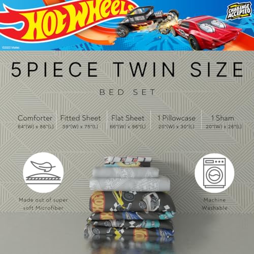 Hot Wheels Kids Bedding Super Soft Comforter and Sheet Set with Sham, 5 Piece Twin Size, (Officially Licensed Product) By Franco - color: Hot Wheels, size: 5 Piece Twin Size