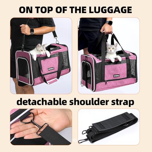 Cat Carrier Soft-Sided Travel Bag for Medium to Large Cat Over 15lbs | Small Puppy Dog Carry Crate 12 Pounds, Top Entry, Breathable Mesh, Pet Kitten Rabbit Cage Bag Transport Kennel Collapsible - color: Pink