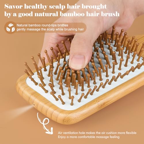 Sofmild Bamboo Hair Brush with Tail Comb, Detangling Paddle Brush | Wooden Paddle Brush with Ergonomic Handle for Thick Curly Thin Long Hair,Detangler Brush for Hair Growth and Massage Scalp - color: White