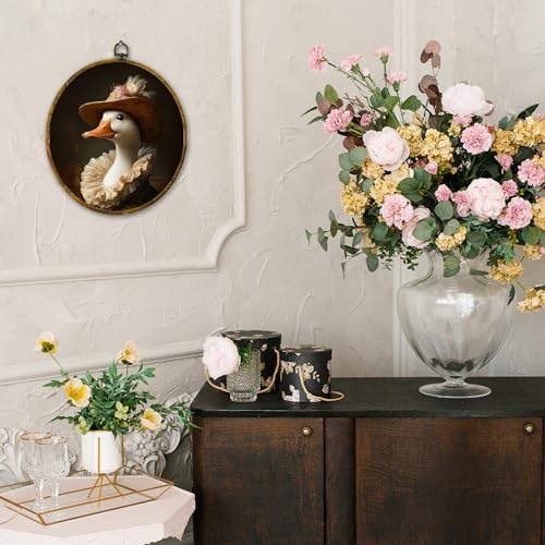shiviody Vintage Rustic Floral Duck Canvas Wall Art Decor, Dark Moody Farmhouse Cottagecore Elegant Duck Round Hanging Frame Prints Decorations for Home Bedroom Living Room 10"x10" - color: Animals-20