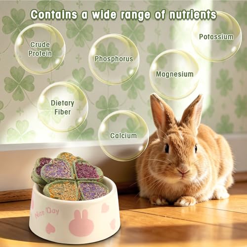 Abizoo Rabbits Chew Toys for Teeth - Natural Herbal Treats with Timothy Hay, Alfalfa, Roses & Calendula for Bunnies, Guinea Pigs, Chinchilla, Hamsters 2Pcs 3.35 inch
