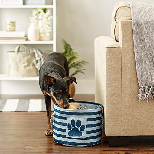 Bone Dry Pet Storage Collection Striped Paw Patch Bin, Dark Navy, Small Round - color: Dark Navy, size: Small Round