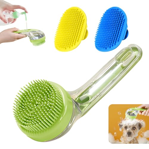 3Pcs Dog Bath Brush, Dog Scrubber for Bath, Dog Shampoo Brush Bubble Maker, Dog Paw Washer, dog grooming Massage Brush with Adjustable Ring Handle, dog accessories for Short & Long Hair -Green - color: Green