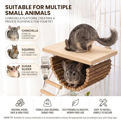 Natural Wood Chinchilla Platform, Small Animal Wooden Climbing Toys, Cage Accessories for Chinchilla Squirrel Gerbil Sugar Glider Hamster Rat Mouse Parrot