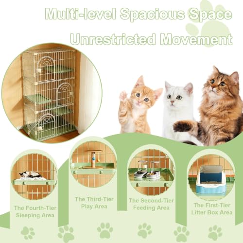 Cat Cage for Indoor Cats, DlY 2-Tier Catio & Cat Playpen with Escape-Proof Spacing, Sturdy Metal Cat Crate Kennel for Kittens, Ferrets & Small Animals - color: Green, size: 2-Tier 35"