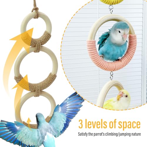 3-Ring Bird Swing Toy,Bird Swing for Cage,Hanging Bird Rope Perch Toy,for Parakeets, Lovebirds, Cockatiels, Sugar Glider Toys and Cage Accessories(XGjute) - color: XGjute