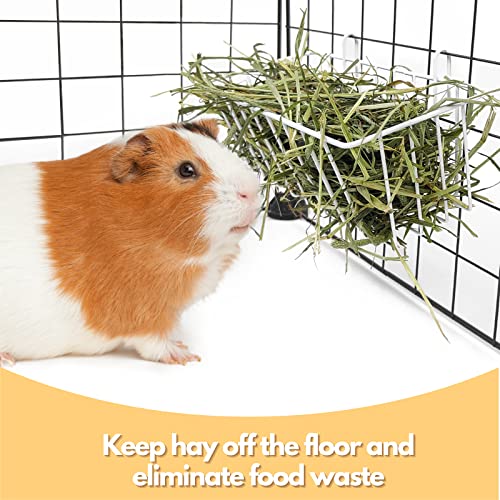 Rabbit Hay Feeder - 2Pcs Metal Hay Holder for Bunny & Guinea Pig | Grass Rack for Chinchilla Cage, Reduce Mess, Feeding Accessory for Small Animals, 9x4x3 Inch