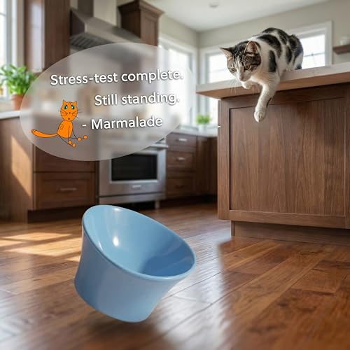 Elevated Cat Bowls for Water – Whisker & Neck Fatigue Shallow Cat Dishes – Raised Bowl for Indoor Cats – Vet-Recommended Height, Modern Pedestal Design – Non-Slip & Dishwasher-Safe – 8 oz Powder Blue - color: Powder Blue