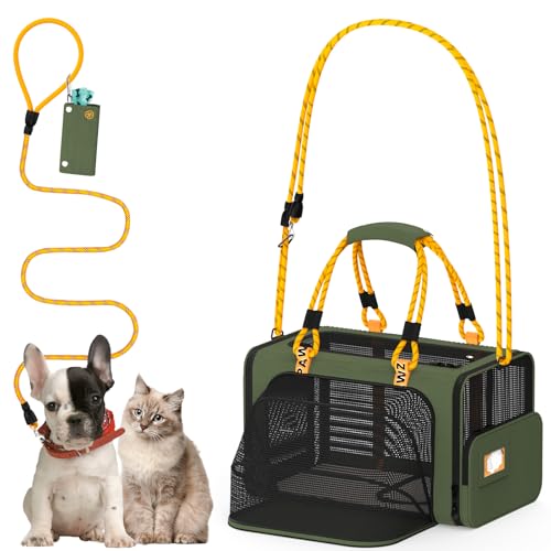 PAWZIDEA Expandable Pet Carrier for Small Cats & Dogs, TSA Airline Approved | 18"×11"×11" Soft-Sided Small Dog Travel Bag, Collapsible Top-Load Cat Carrier for 2 Cats Under Seat, Puppy Car Seat Up 15lbs - color: Forest Green, size: 18.0"L x 11.0"W x 11.0"