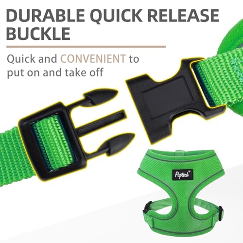 PUPTECK Soft Mesh Dog Harness and Leash Set Pet Puppy Cat Comfort Padded Vest No Pull Harnesses, Solid Green, S - color: Solid Green, size: S (NECK: 12", CHEST: 14"-18")