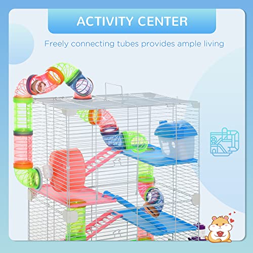 PawHut 18" 5 Tier Hamster Cage w/Tubes and Tunnels for Gerbil Green&White | Small Animal Cage, Portable Carry Handle, Water Bottle, Food Dish, Exercise Wheel - color: Green and White