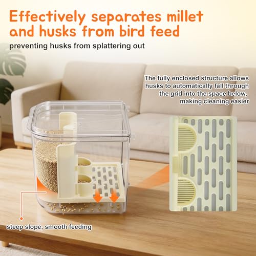 No Mess Bird Feeder Water Dispenser Set, Yellow, 1 Set | Multifunctional Seed Feeder, Easy Cleanup Bird Cage Accessories - color: Beige, Yellow