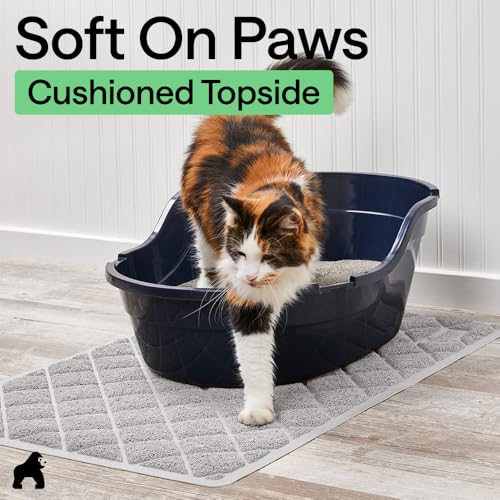 GORILLA GRIP Cat Litter Box Mat, Cushioned Coil Mesh Litter Trapping Mats, Scatter Control Supplies for Less Mess, Phthalate Free, Ultra Deep Catch Grooves, Rinse or Vacuum to Clean, 30x20 Light Gray - color: Light Gray, style: Medium (30" x 20")