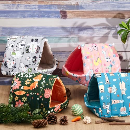 Cinnvoice 4 Pcs Guinea Pig Hideout, Guinea Pig Bed Tunnel, Rabbit Washable Small House Cage Accessories for Bunny Hedgehog Mouse Chinchillas Hamsters Ferrets Bearded Dragons Rats (Wonder Tale,7.9 in) - size: 7.9 in, style: Wonder Tale
