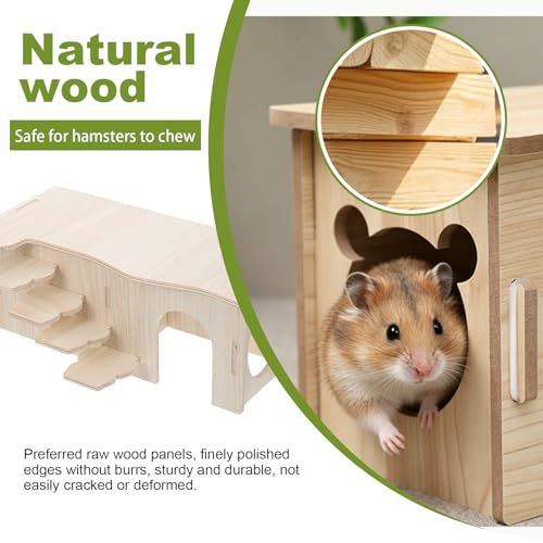 3-Piece Wooden Hamster Platform Set,A Wooden Hamster House with Climbing Ladder, A Snail-Shaped House,A Wood Hamster Toys, Small Pets Activity Toy for Dwarf Gerbil Mouse Mice Rat Small Animals C - color: N
