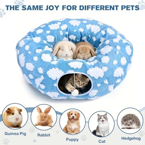 3-in-1 Bunny Tunnel Bed,Collapsible Rabbit Tunnel Toy,Portable Playground | Multi-Functional Collapsible Tunnel Tubes Toys, Three Play Shapes, Suitable for Cats, Puppies, Rabbits, and Ferrets - color: Blue