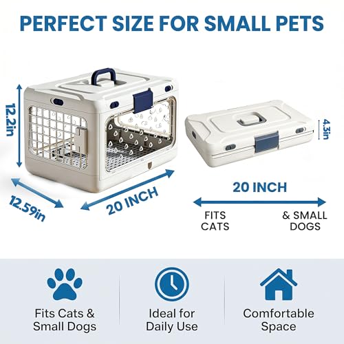 Foldable Hard Cat Carrier, Transparent Pet Crate for Cats & Small Dogs, Collapsible Travel Kennel with Ventilation & Urine Pad Mesh Grid, Portable Travel cage, Essential for pet Travel, Yellow - color: Yellow