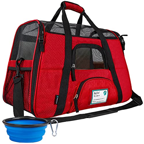 PetAmi Airline Approved Pet Carrier for Cats & Small Dogs, Small, Red | Soft Sided TSA Travel Bag, Sherpa Bed, Breathable Mesh Ventilation, Collapsible Bowl, Fits Under Seat, Up to 18 lbs - color: Red, size: Small - 17"L x 10.2"W x 11.2"H