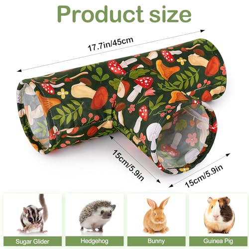 Bienbee Guinea Pig Tunnel, 3 Way Washable Guinea Pig Hideout,Foldable Rabbit Tunnel Guinea Pigs Toys for Bunny Hamster Chinchilla Ferret Rabbit Guinea Pigs Accessories Mushroom | Guinea Pig Hideout, Portable Tubes with Cute Print,High Dense Fabric for Sma