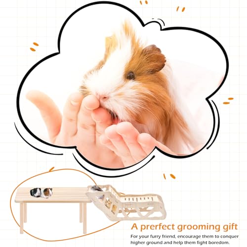 (2-piece Set) Hamster Game Wooden Platform, Tunnel Ladder Hidden Area Platform with Wooden Support Columns, Toy cage Accessories for Hamster Squirrels and Other Small Pets