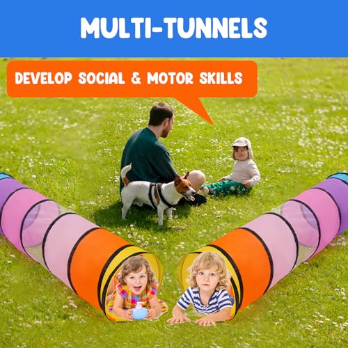 Kids Play Tunnel,Pop Up Crawl Through Tunnel Play Tent for Baby Kids Children or Pet,Foldable Pop Up Tents with Carry Bag (Pink Colorful Tunnel) - style: Pink Colorful Tunnel
