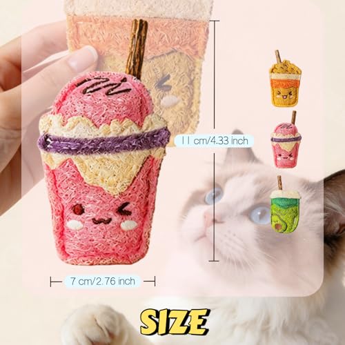 Natural Loofah Chew Cat Toys Janpanese Style, Dental Care Silvervine Sticks for Indoor Cats and Kittens, Milk Tea Cup-Shaped Catnip Treat Toys (Brown) - color: Brown