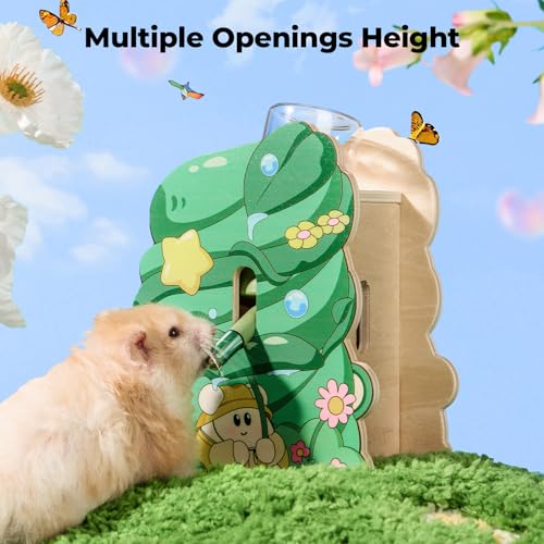 mini&moe Hamster Water Bottle for Glass Tank – Guinea Pig Water Bottle No Drip with Wooden Holder, Small Animal Water Dispenser for Rats, Chinchillas, Gerbils, Sugar Gliders