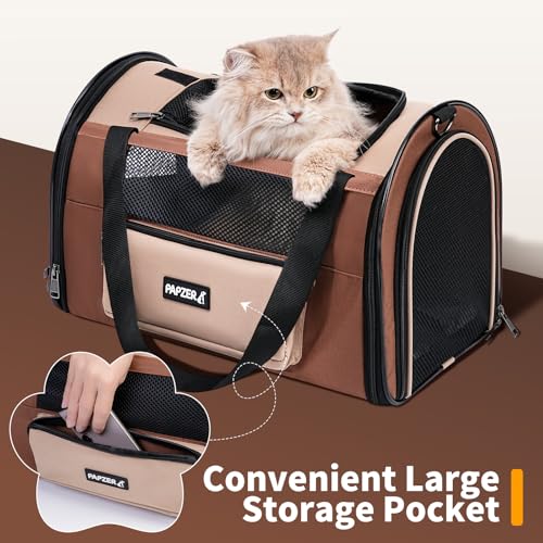 Collapsible Small Pet Carrier for Cat 15 lbs with Fashion Pocket Travel Bag | Lightweight Sturdy Little Puppy Dog Carry Crate, Breathable Stylish Kitten Soft Cage Kennel, Portable Yorkie Box Khaki - color: Khaki