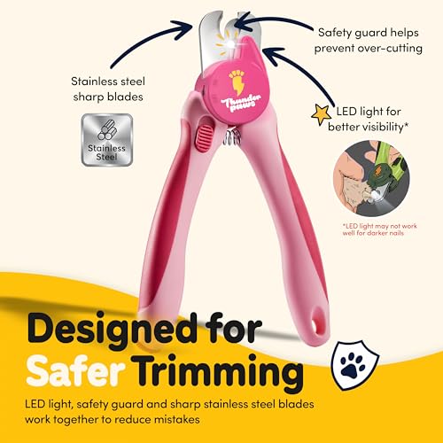 LED Dog Nail Clippers with Light Illumination, Trimmers with Protective Guard, Safety Lock and Nail File - Suitable for Large and Small Dogs & Cats (Pink) - color: Pink, size: Medium-Large (LED)