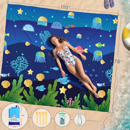 BYDOLL Beach Blanket Waterproof Sandproof,78''X81''/78''X110'' Large Sand Free Oversized Lightweight Sand Resistant Blanket, Picnic Mat for Beach Travel Camping Hiking Essentials - color: Undersea, size: 78''X110"