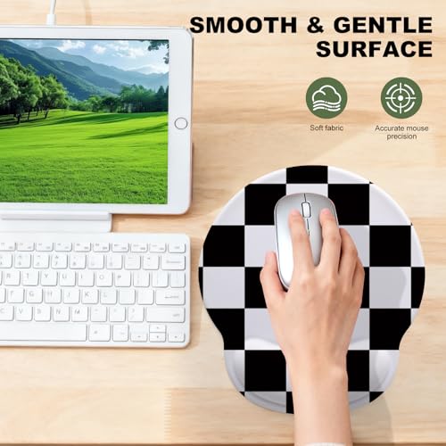 Black and White Checkered Mouse Pad with Gel Wrist Support, Smooth Surface Ergonomic Mouse pad, Non-Slip Pain Relief Desk Mat for Gaming, Work & Office Desktop - color: Black and White Checkered
