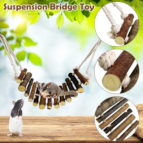 BNOSDM Sugar Glider Climbing Toys 2 Pack Nature Wood Rope Ladder Hanging Bridge Cage Accessories and 6 Piece Sugar Glider Toys Climbing Mats Cage Accessories Scratching Claws Sharpening Pads
