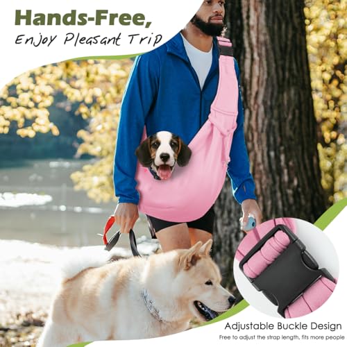 Pawaboo Small Dog Sling Carrier, Reversible Hands Free Dog Sling Carrier for Small Dogs Cats, Puppy Sling Carrier with Adjustable Strap Buckle & Safety Harness, Puppy Essentials, Pink - color: Pink - Up to 12lbs